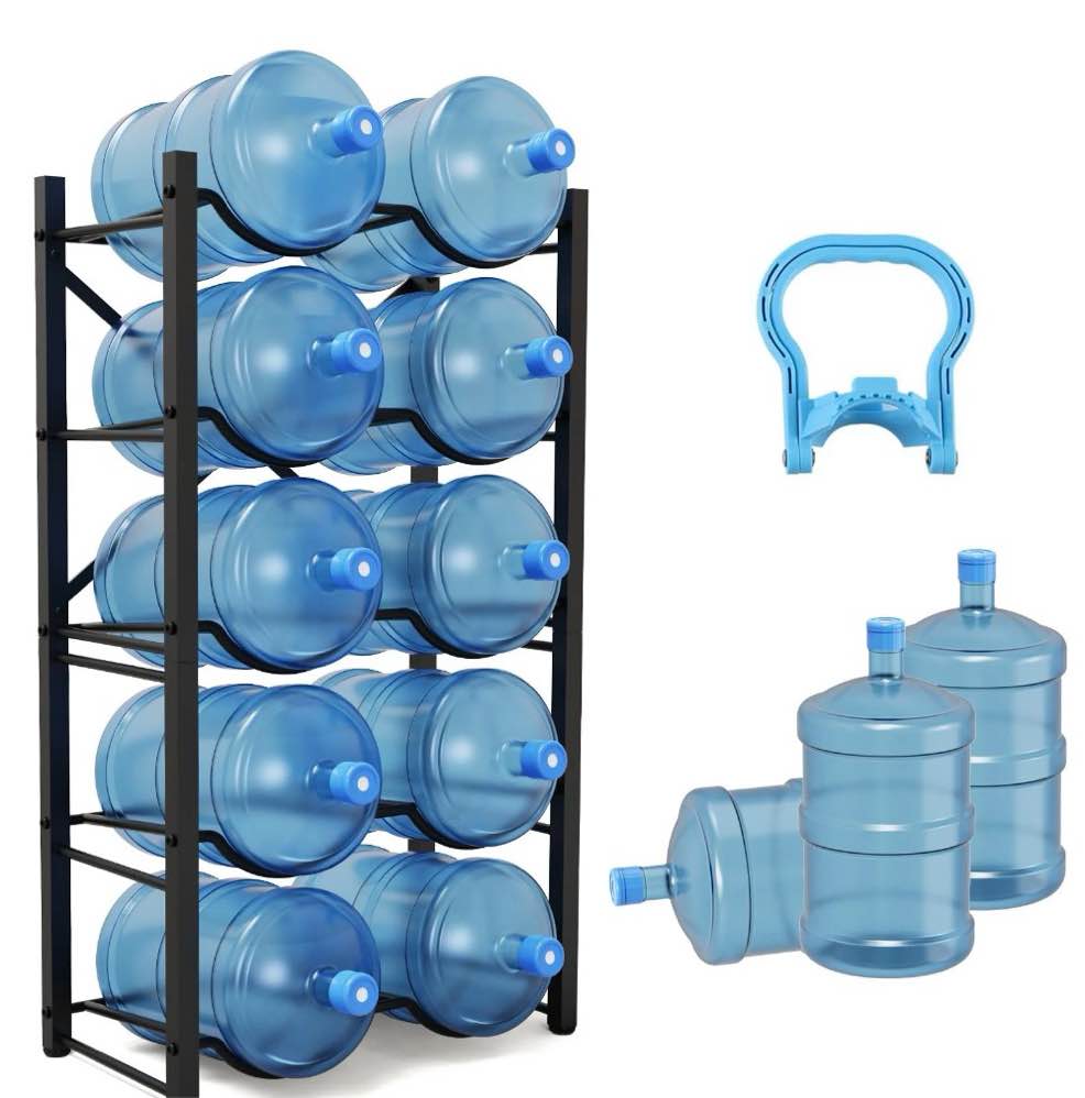 TOREVSIOR 5 Gallon Water Jug Holder, 5 Tier Water Bottle Organizer for 10 Bottles, Water Bottle Storage Rack for Home Kitchen, Office