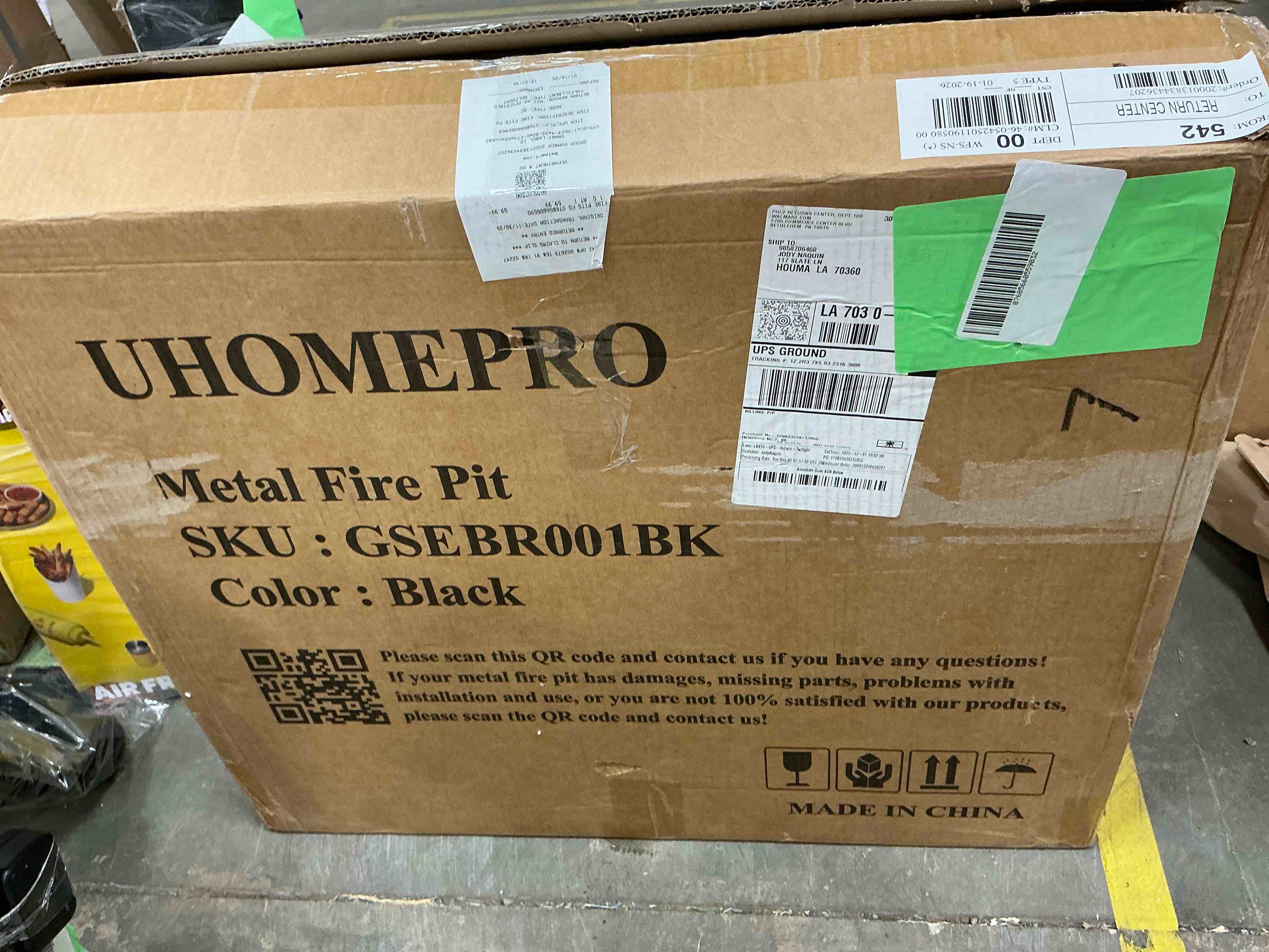 Condition photo showing New/Like New for Fire Pits for Outside, 32" Wood Burning Fire Pit Tables with Screen Lid, Poker, BBQ Net, Ice Tray, Food Clip and Cover, Backyard Patio Garden Outdoor Fire Pit/Ice Pit/BBQ Fire Pit, Black