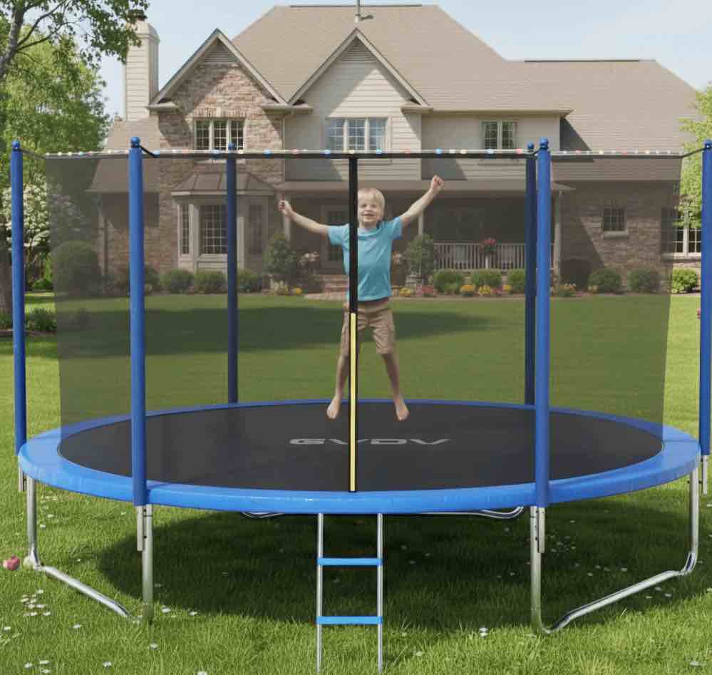 GVDV Outdoor Trampoline, 8' Backyard Recreational Trampoline with Enclosure for Kids & Adults