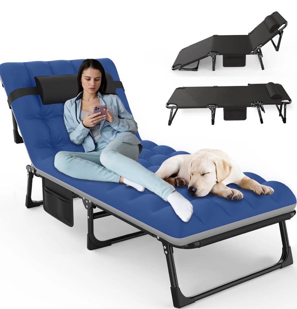 GVDV Portable Folding Camping Cot with Mattress, 29" Wide Multi-Position Folding Chaise Lounge Chair, Oversized Folding Bed Sleep Cot for Outdoor, Home, Office