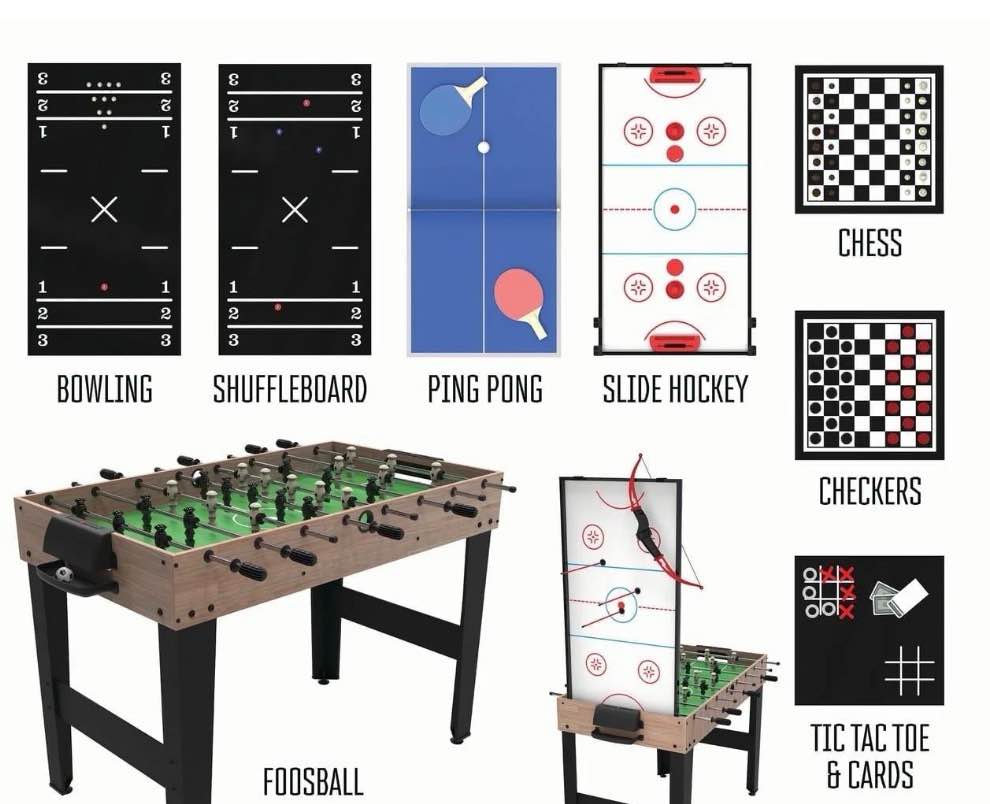 Realplay Tzumi 10-in-1 Multi Game Table for Arcade Games with Basketball, Foosball, Ping Pong, and More