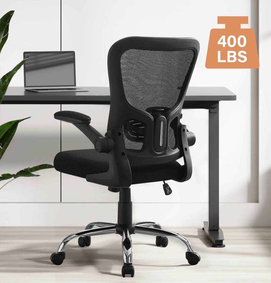 jonpony big and tall office chair 400lbs?ergonomic office chair, task chair, comfort desk chair with adjustable lumbar support and flip up arms, 400lb, black