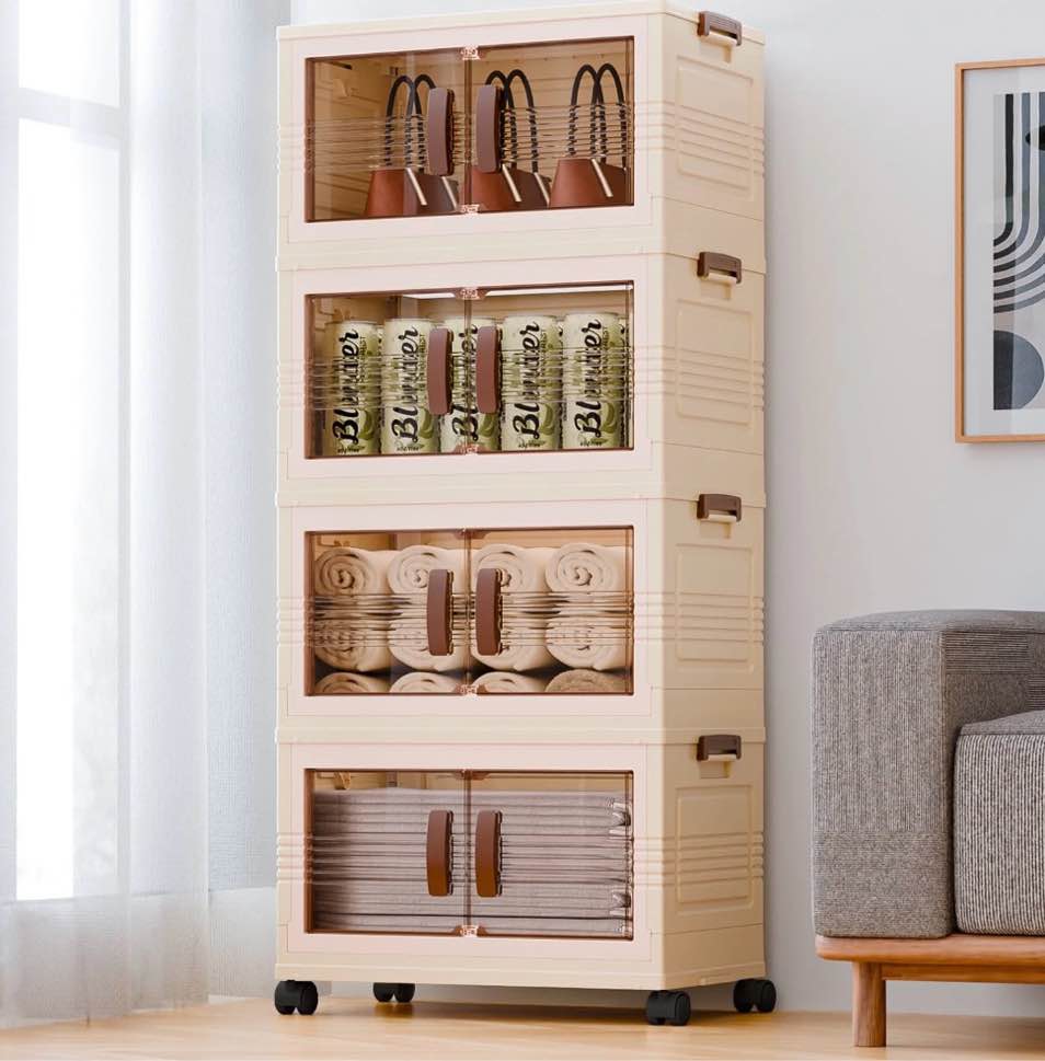 tinana plastic storage bins with lids  3 tier 222qt stackable storage containers with wheels  folding closet organizers for living room  office  dorm