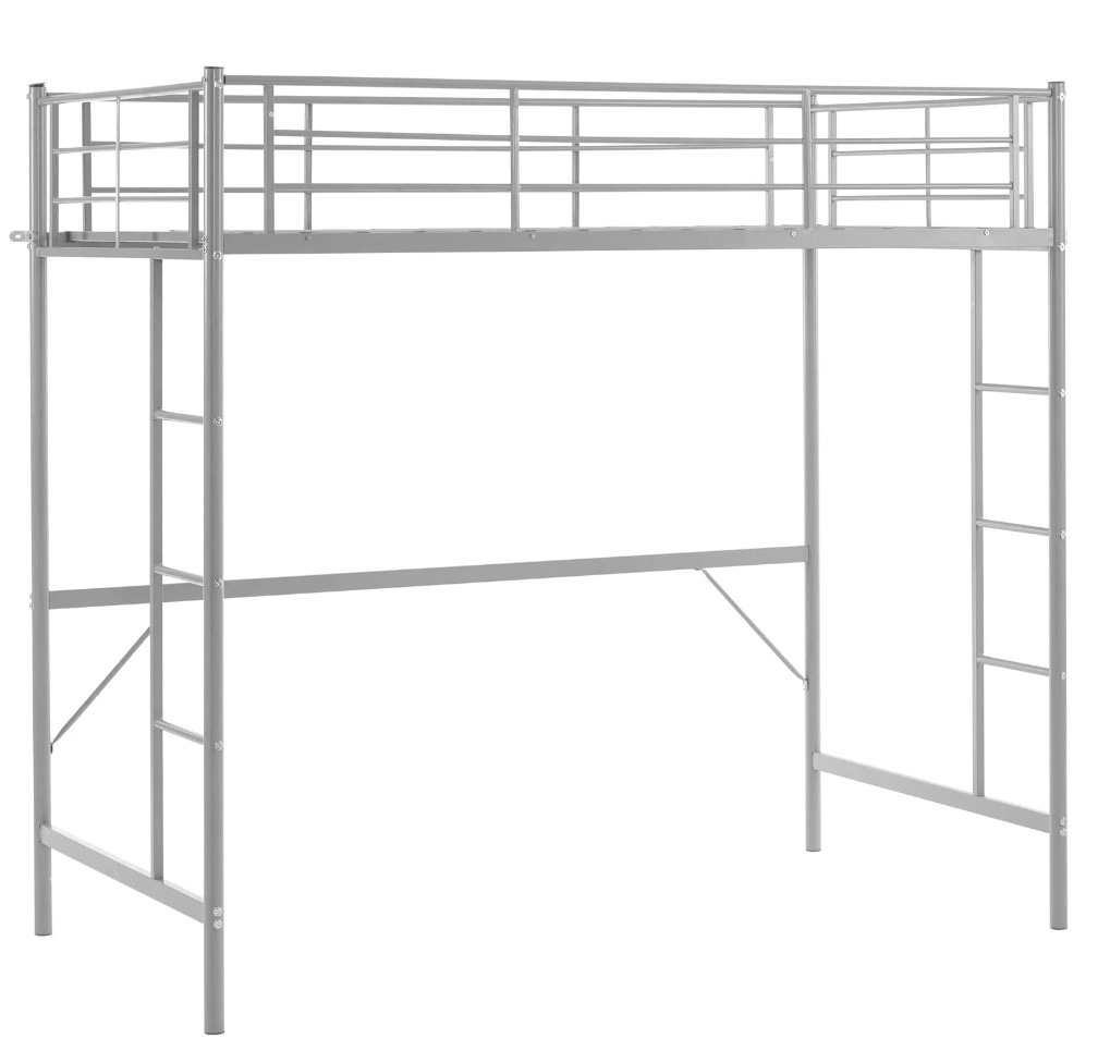 Condition photo showing Good Condition for Zimtown Full Loft Bed with Stairs Metal Single Loft Bunk Bed with Safety Guard Rails & 2 Side Ladder, Gray