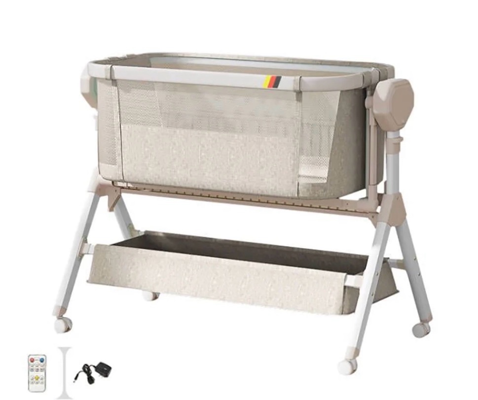 steanny bassinet,electric rocking bassinet,bedside co-sleeper,unisex baby travel bed with wheels(khaki)