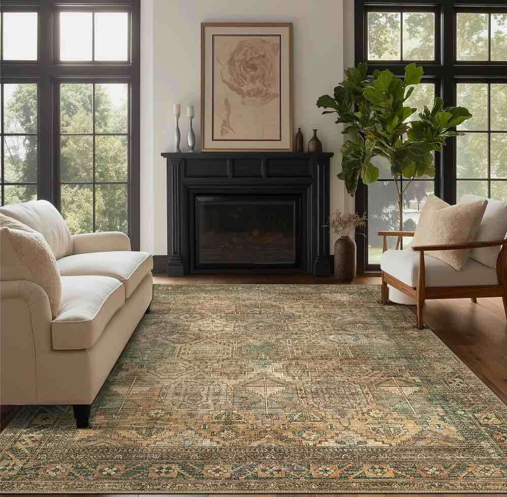 kueth 8 x10  area rugs for living room  non slip machine washable vintage indoor rug  low pile chenille print rug for bedroom dining room home office