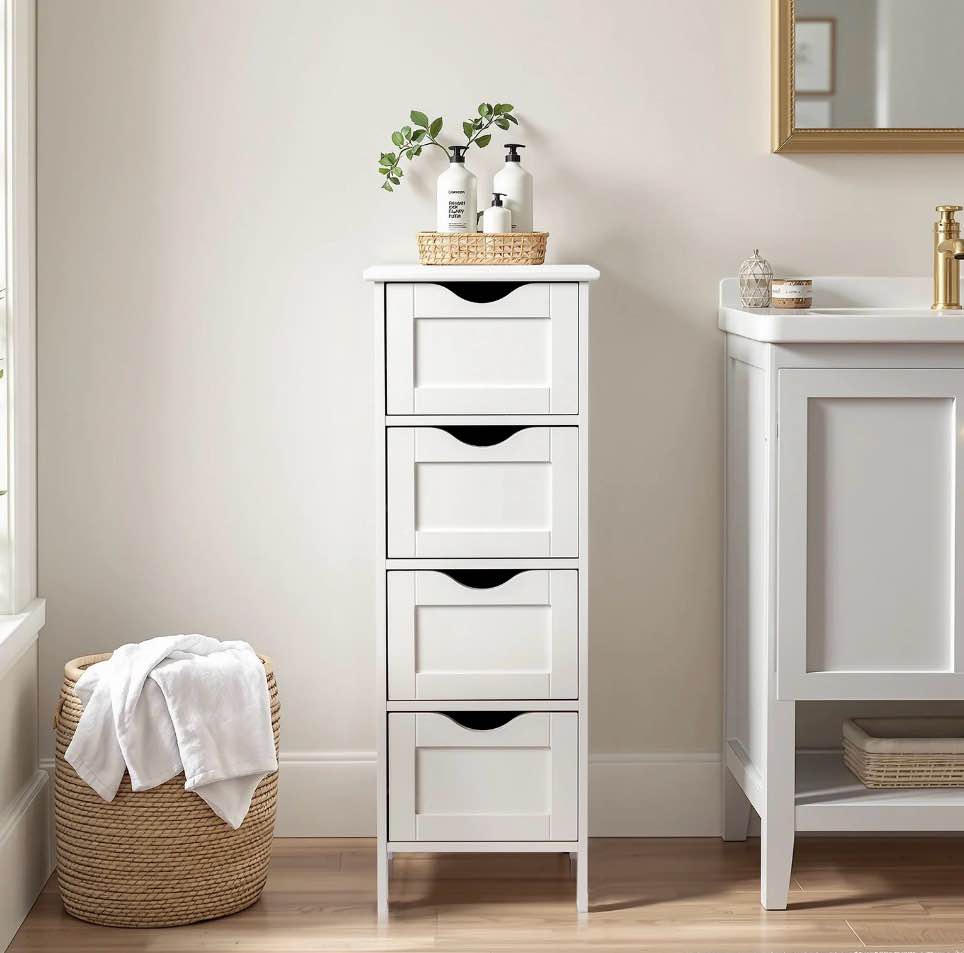 ktaxon bathroom floor storage cabinet with 4 drawers  small cabinet for bedroom kitchen  mdf white