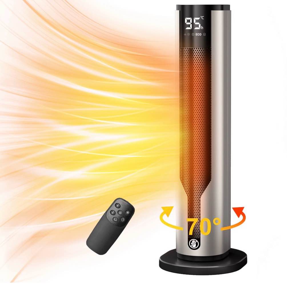 atupen space heater, 1500w ptc electric heater with thermostat, 70° oscillation timer for indoor bedroom