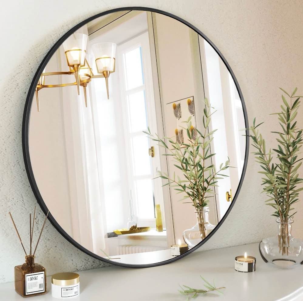 beautypeak 36  wall mirror bathroom mirror wall mounted round mirror  black