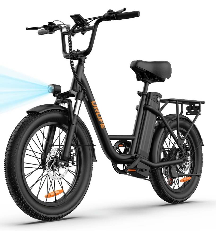 urlife 20"*3.0 electric bike for adults,1000w peak motor,48v 13ah remobavle battery,28mph max speed, 7-speed mountain ebike,ul2849-black