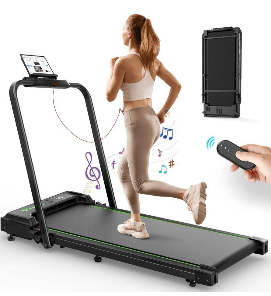 formill foldable treadmill  300 lbs walking pad treadmill with handlebar portable treadmill 2 in 1 for home/office  under desk treadmill with mat  touch control led display & remote control