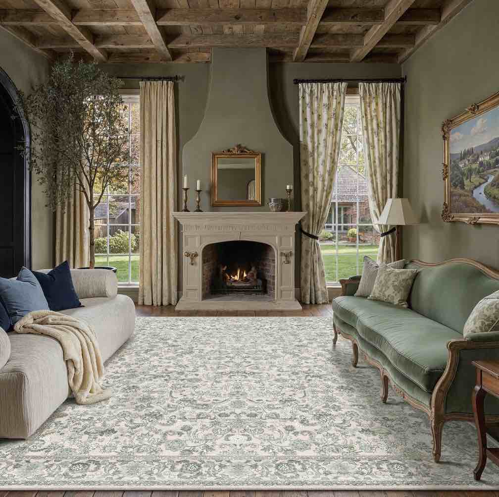 berthmeer vintage large area rugs 8’x10' clearance for living room bedroom office dining room farmhouse green oriental rugs non slip washable traditional distressed rugs