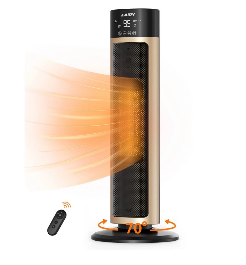 lairy 1500w space heater large room,24 inch electric tower heaters with remote, adjustable thermostat, black gold
