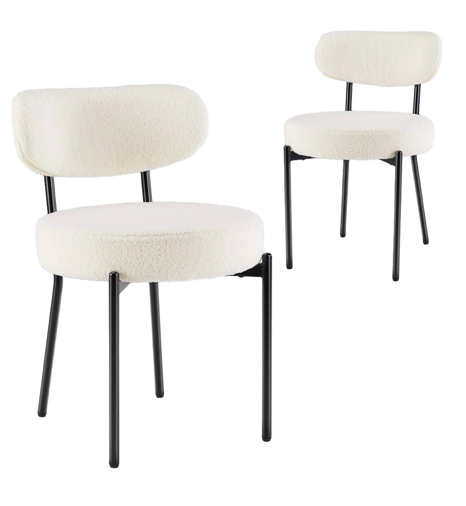 edx upholstered dining chairs, mid century modern round dining room chairs for vanity for living room set of 2, white