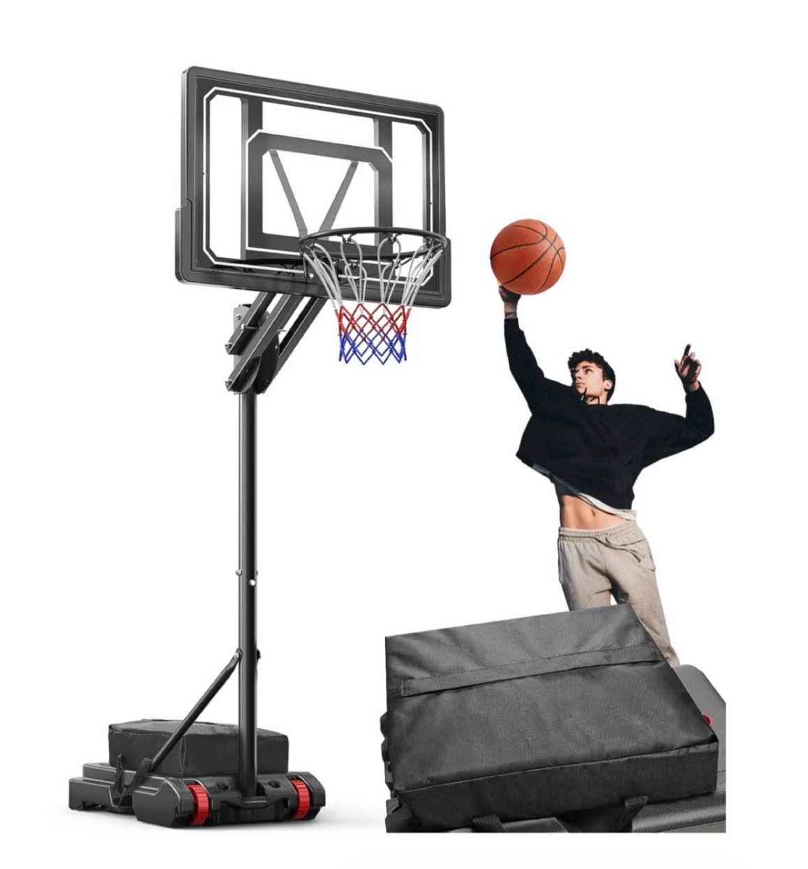 VIRNAZ 33 in. Portable Basketball Hoop & Goal System for Outdoor Indoor Court 5.5 - 9.5 ft. Easy Height Adjustable with Weight Bag
