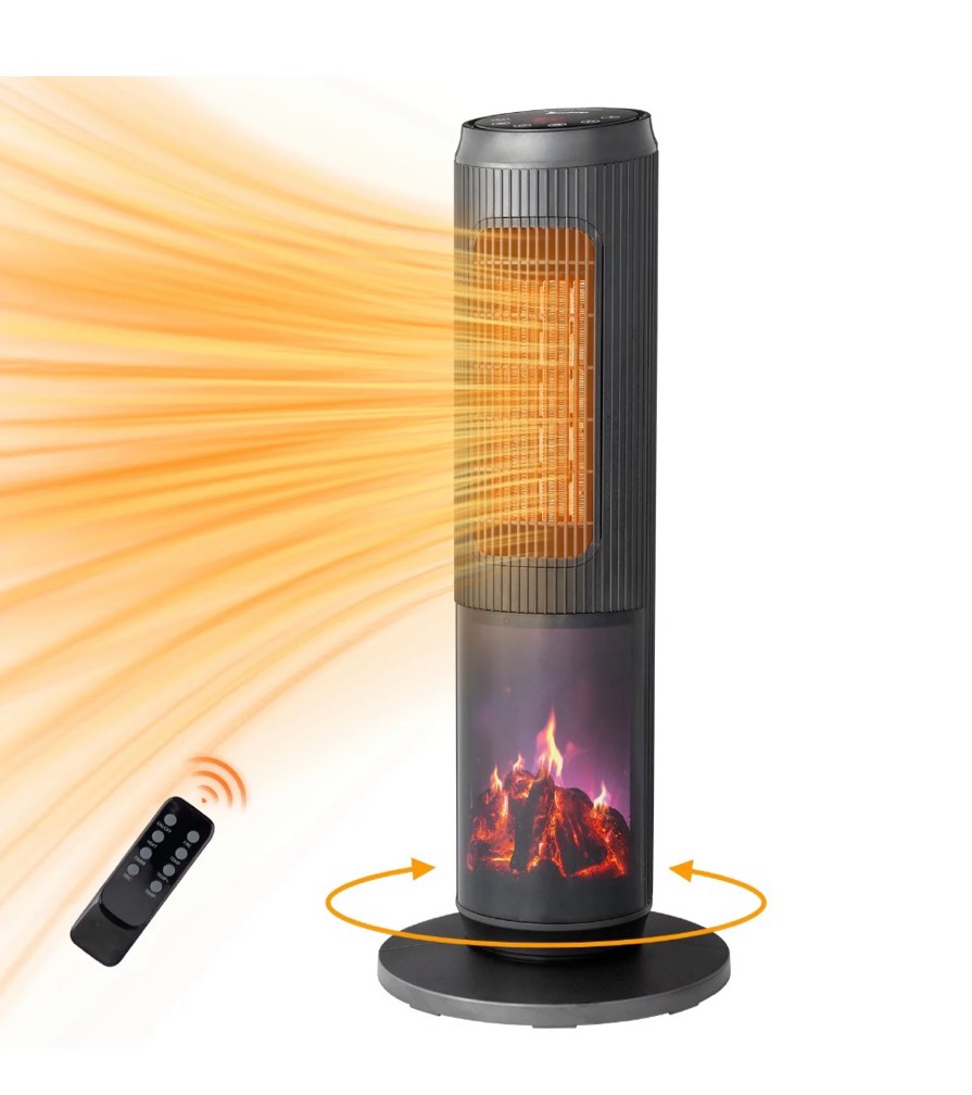 Ktaxon 25'' Digital Tower Space Heater with Remote Control, Oscillation, 3D Realistic Flame Effect, with Adjustable Heat Settings, Overheating & Tip-Over Safety Protection for Room Indoor Use