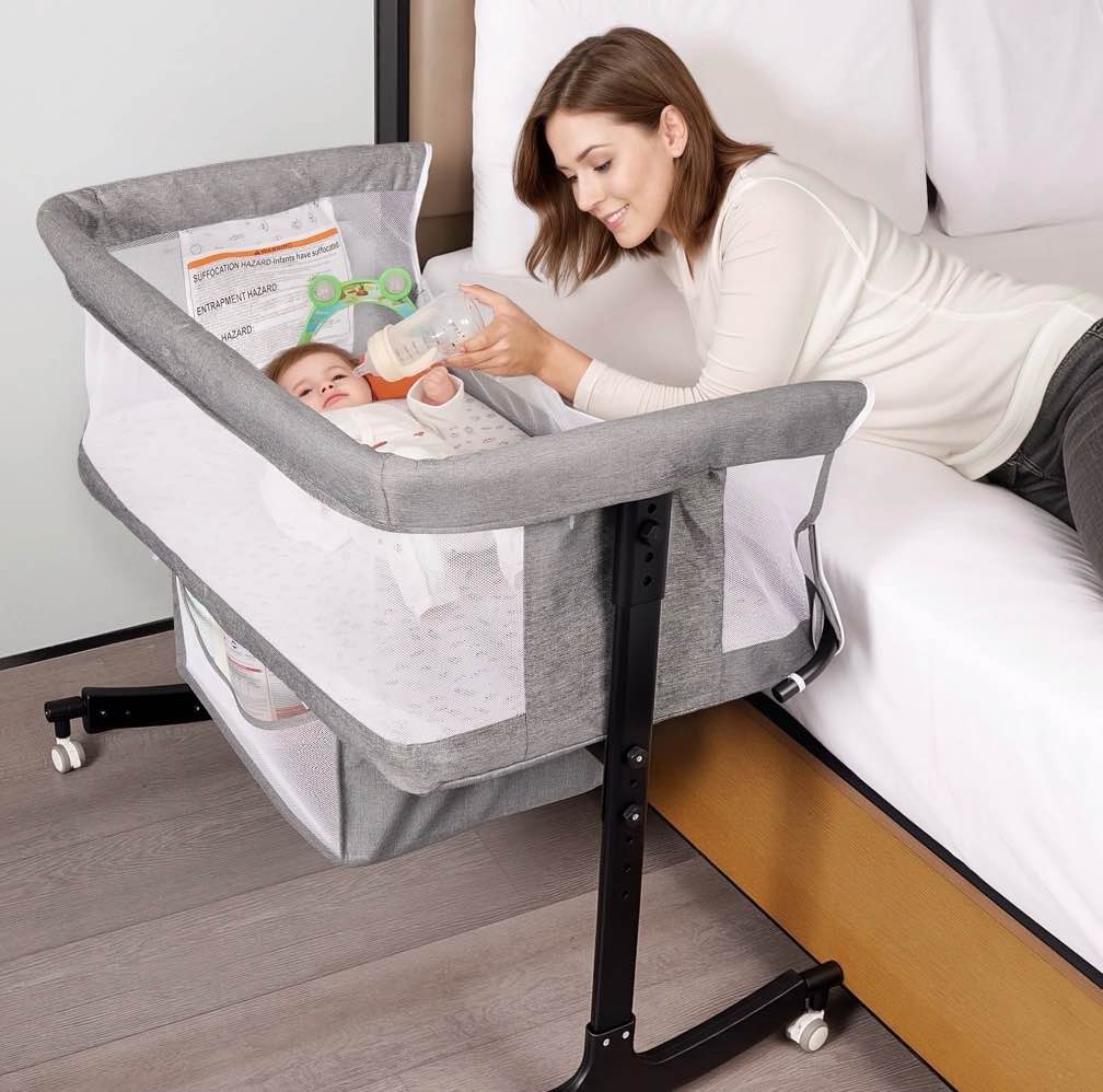 sacvon baby bassinets, all mesh crib portable for safe co-sleeping,adjustable bedside sleeper,baby bed for infant newborn, gray
