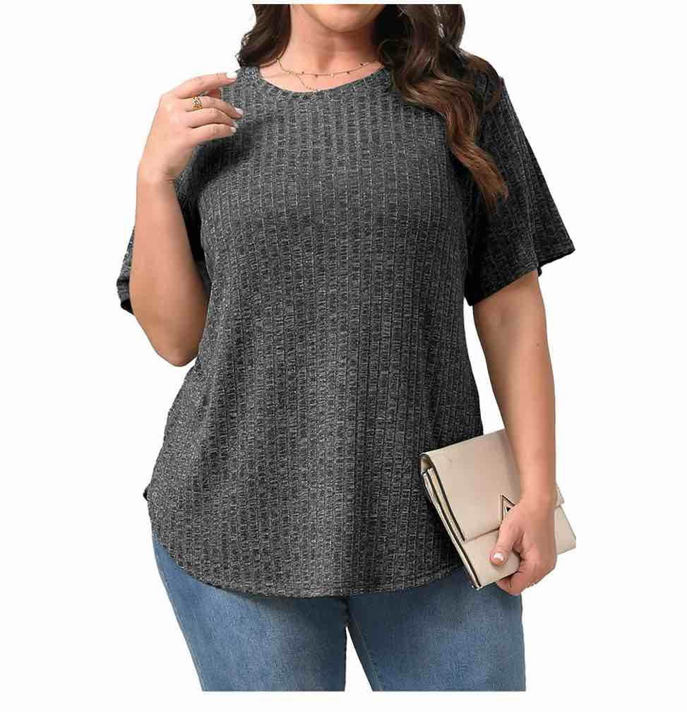 fantaslook womens plus size tops crewneck short sleeve shirts casual loose tunic tops curved hem summer blouses 4xl 