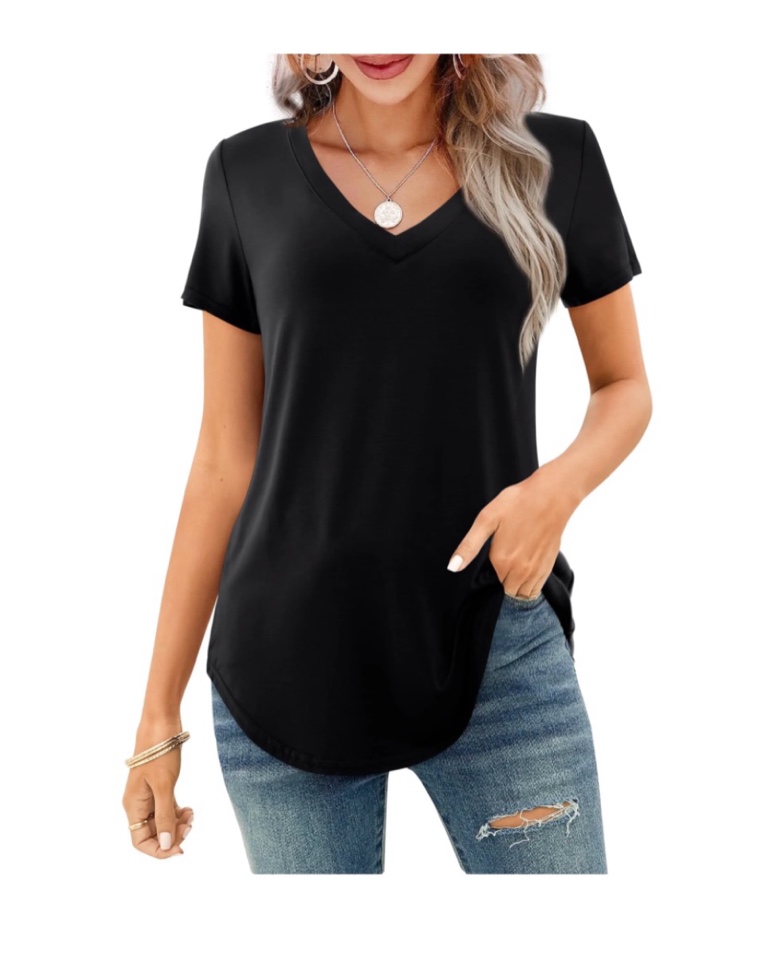 JYLFC Plus Size Shirts for Women V Neck Short Sleeve Tunic T-Shirts  Black 3XL
