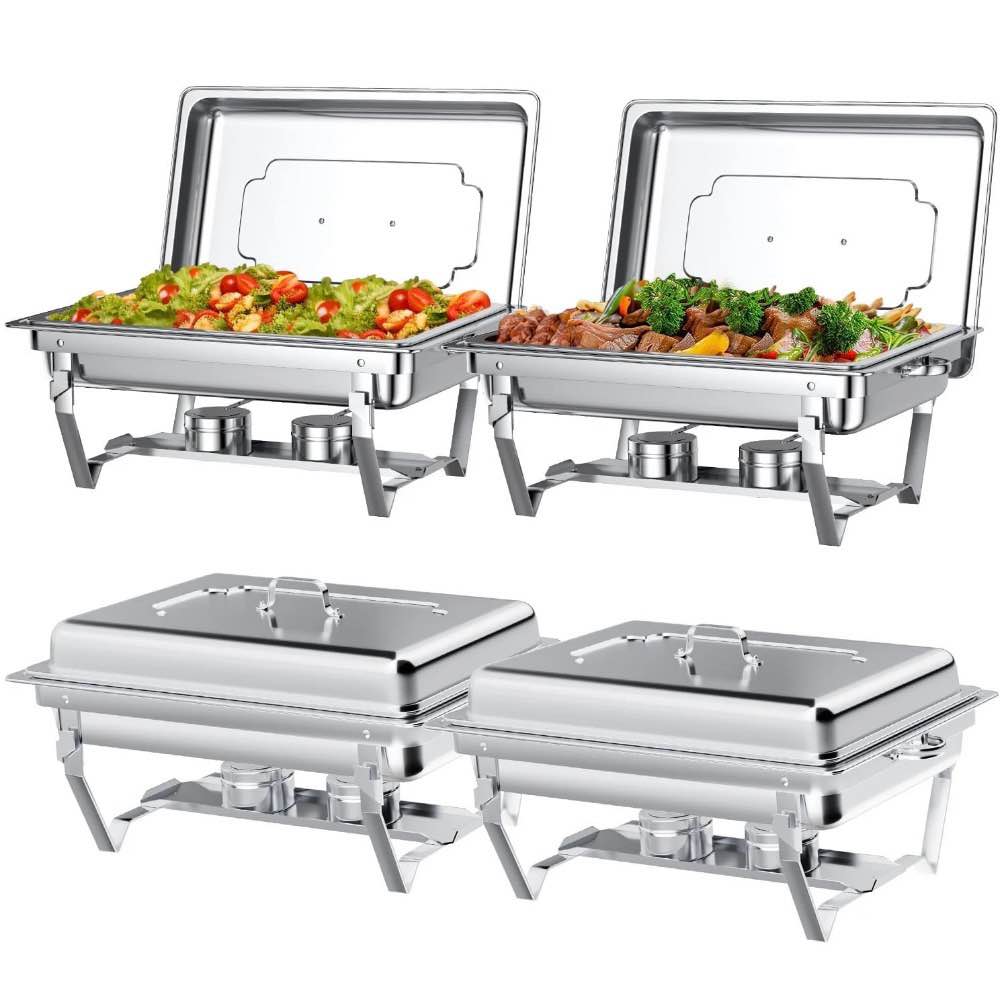 chafing dish buffet set 4 pack: tinana 8qt stainless steel chafing dishes for buffet  chafers and buffet warmers sets for parties  events  wedding  camping  dinner