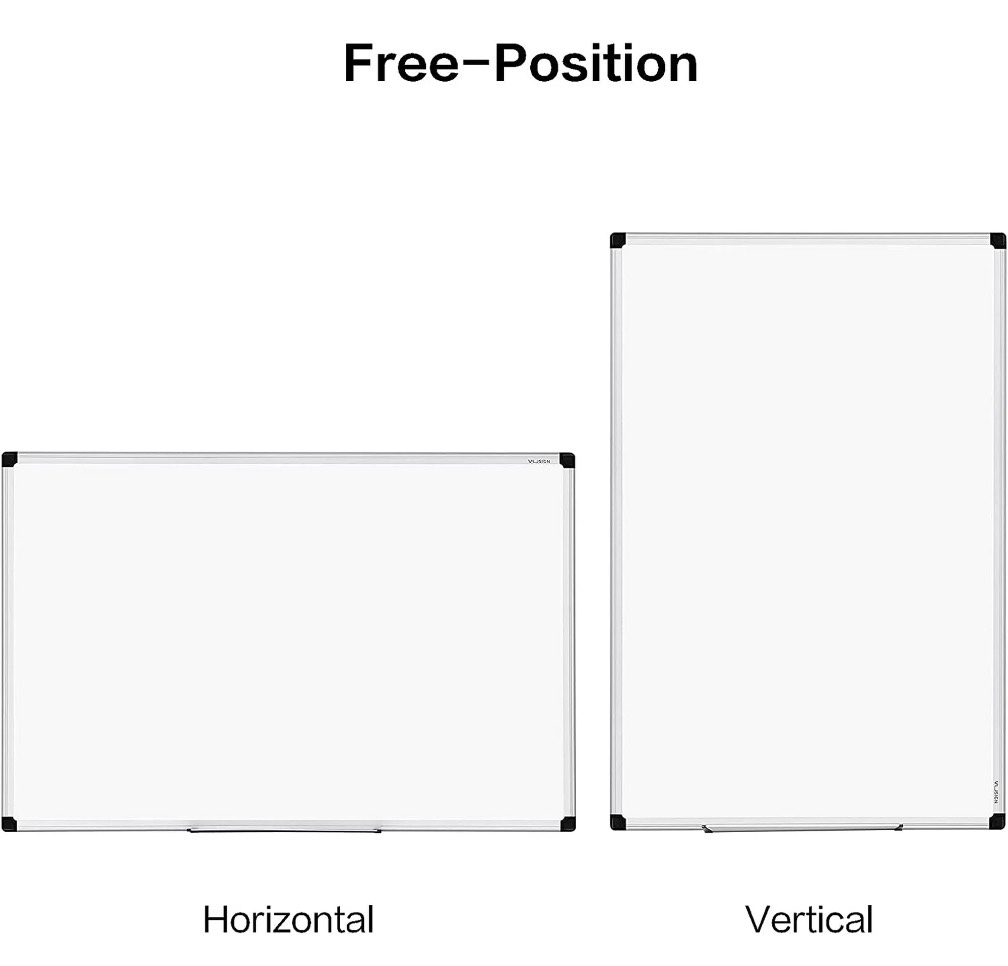 vusign magnetic dry erase whiteboard, 36 x 24 inches, wall mounted with pen tray, silver aluminium frame