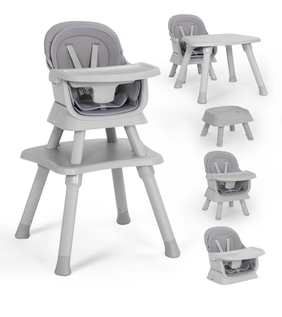 aileekiss 8 in 1 baby high chair, toddler dining booster seat for eating, light grey