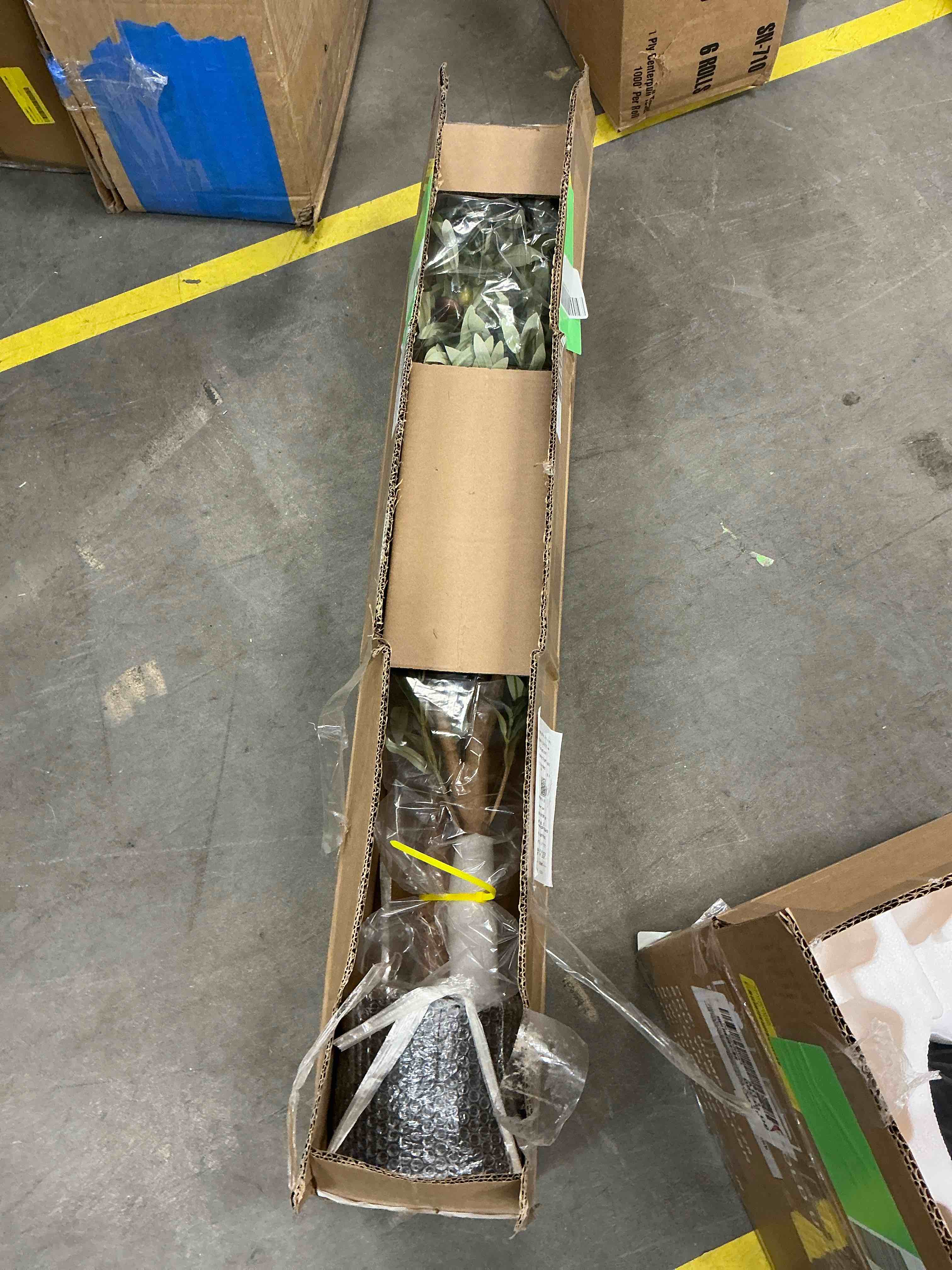 Condition photo showing Good Condition for 6 ft Artificial Olive Plants with Realistic Leaves and Natural Trunk, Silk Fake Olive Tree in Black Plastic Pot, Faux Olive Tree for Office Home