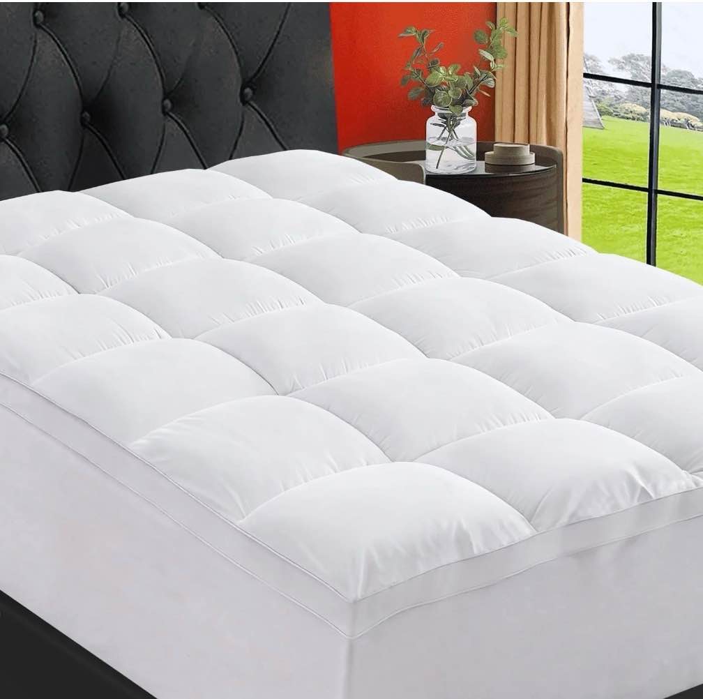 emonia 100% 400tc mattress topper king for back pain, 900gsm mattress pad pillow top, quilted fitted mattress protector cover with 8-21" deep elastic pocket, soft comfort breathable (white, king )