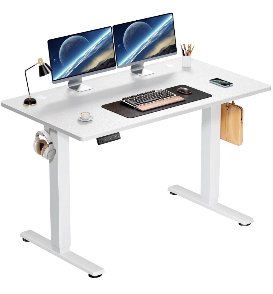 edx electric standing desk, height adjustable desk, 48 x 24 inches ergonomic stand up desk with memory preset and t-shaped metal bracket for home office