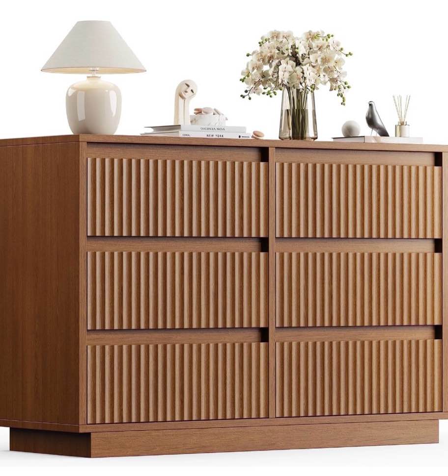 wood dresser, 6 drawer dresser for bedroom, modern chest of drawers with deep drawers waterproof living room, hallway, entryway,brown