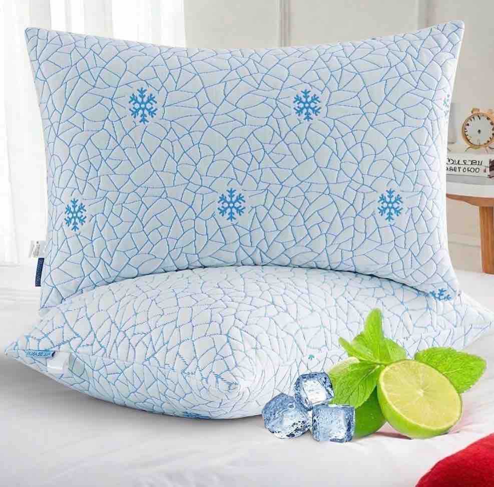 emonia cooling memory foam queen pillows set of 2,adjustable support & heat dissipation tech for side,back,stomach & hot sleepers, oeko-tex certified (30"x20")