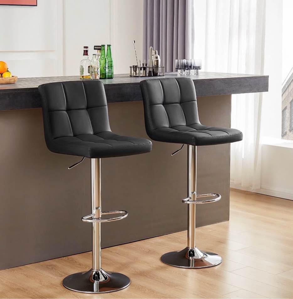 concetta bar stools - set of 2 adjustable swivel pu leather counter seats, black