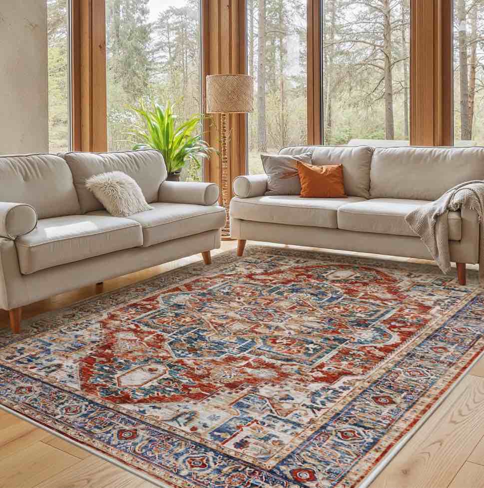 chitooma 5 x7  boho area rugs for living room  machine washable area rug with non-slip backing  stain resistant non-shed carpet for bedroom  dining room  dorm  office