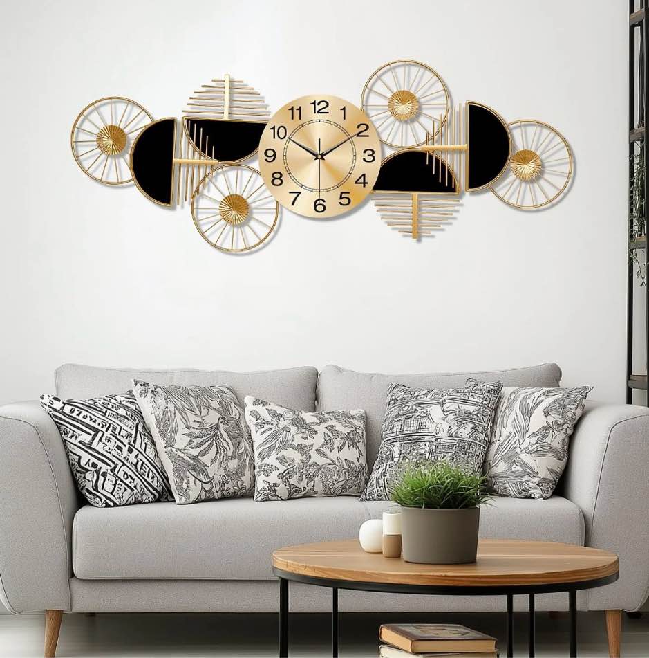 large wall clock battery operated modern silent non-ticking metal wall art horizontal or vertical hanging for living room  office  or entryway(40 )