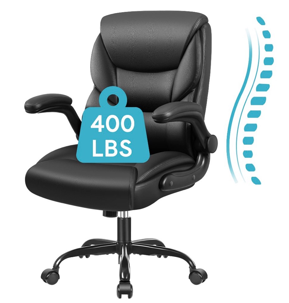 coolhut leather office chair, big and tall office chair 400lbs wide seat ergonomic computer desk chair high back executive leather chair adjustable task chair lumbar back with 8-year warranty, black