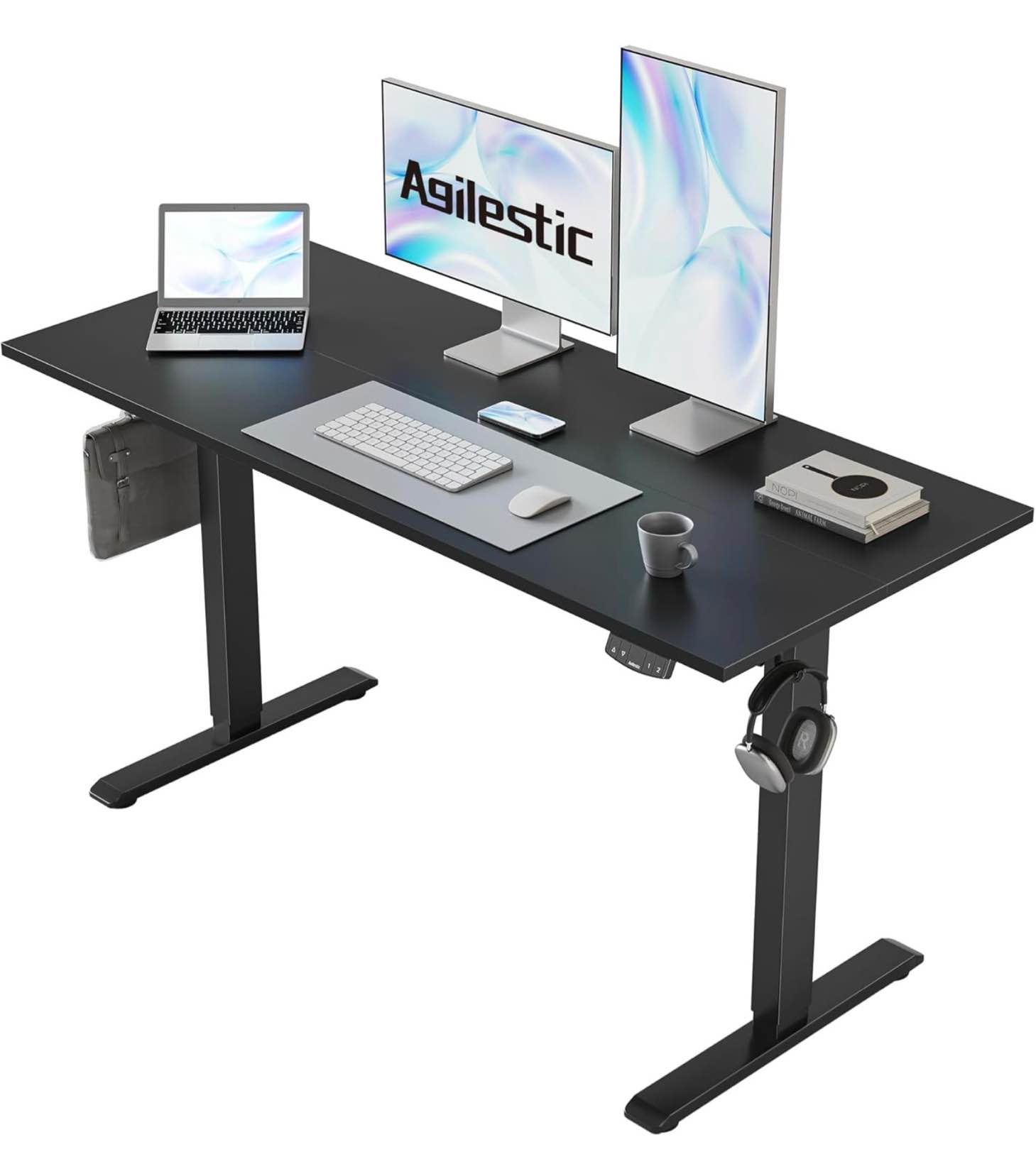 agilestic electric standing desk, 48 x 24 inches height adjustable desk, sit stand up for work office home, ergonomic rising gaming computer table with memory preset, black
