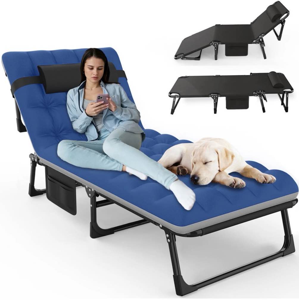 gvdv portable folding camping cot with mattress, 29" wide multi-position folding chaise lounge chair, oversized folding bed sleep cot for outdoor, home, office