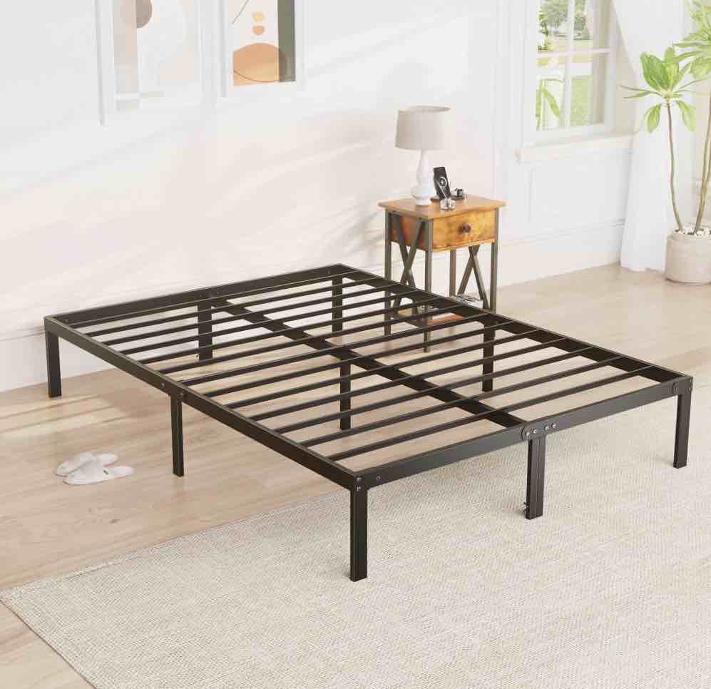 edx king size bed frame with ample storage space, sturdy steel slat support, 14-inch height, no box spring needed, heavy-duty metal platform