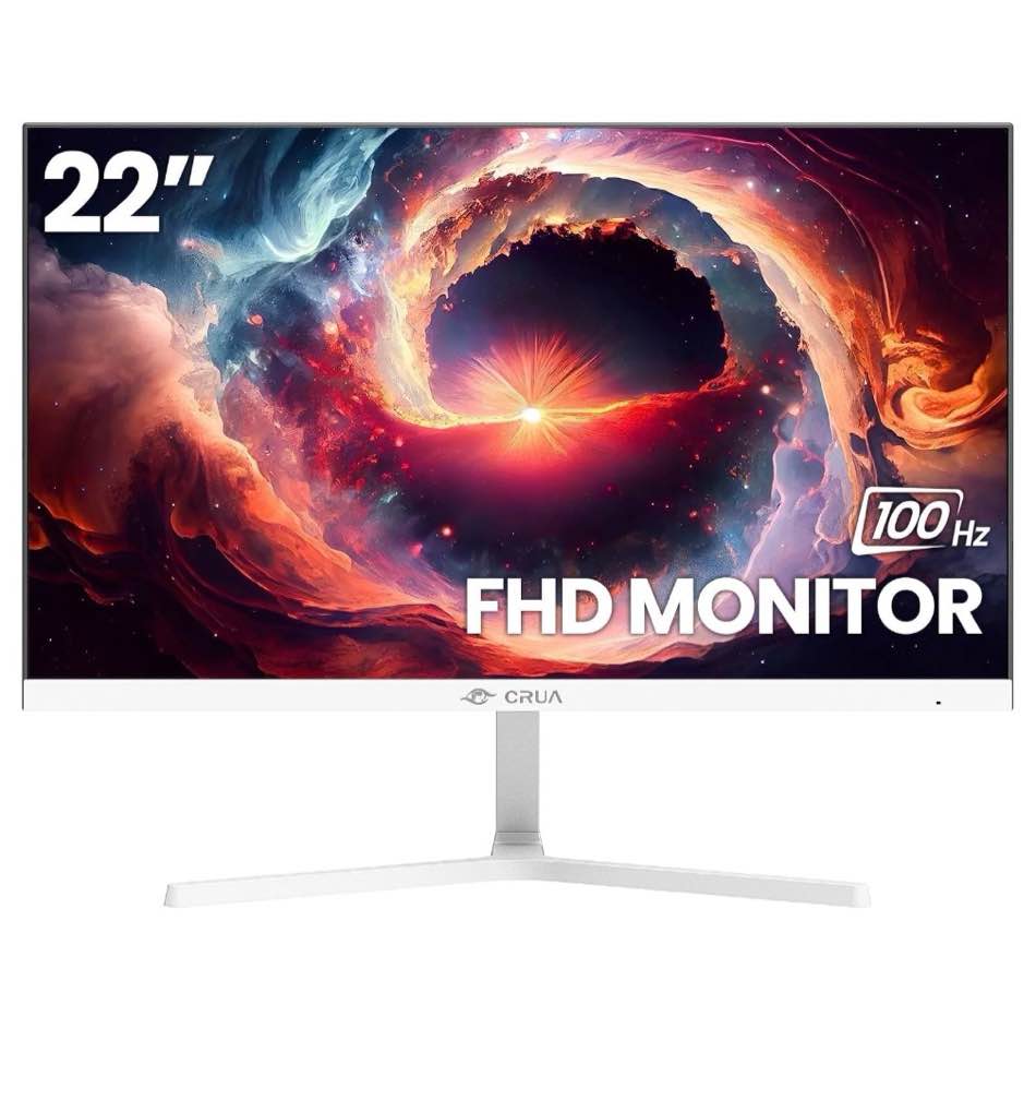 crua 22 inch computer monitor,fhd 1080p/100hz,120 srgb,low blue light,wall mountable,vga & hdmi-white