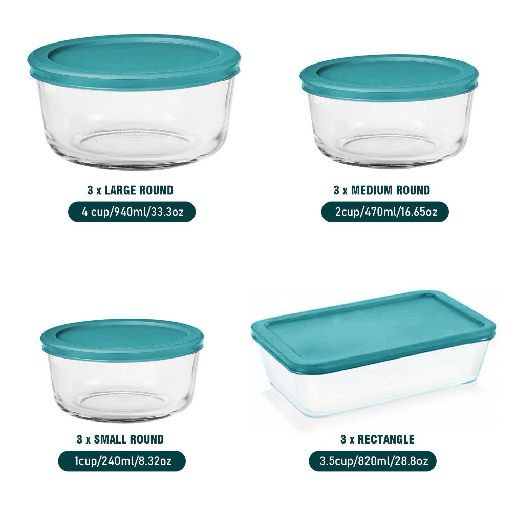 9 pieces  glass food storage containers with lids stackable airtight meal prep lunch boxes bowls, microwave freezer dishwasher safe, green