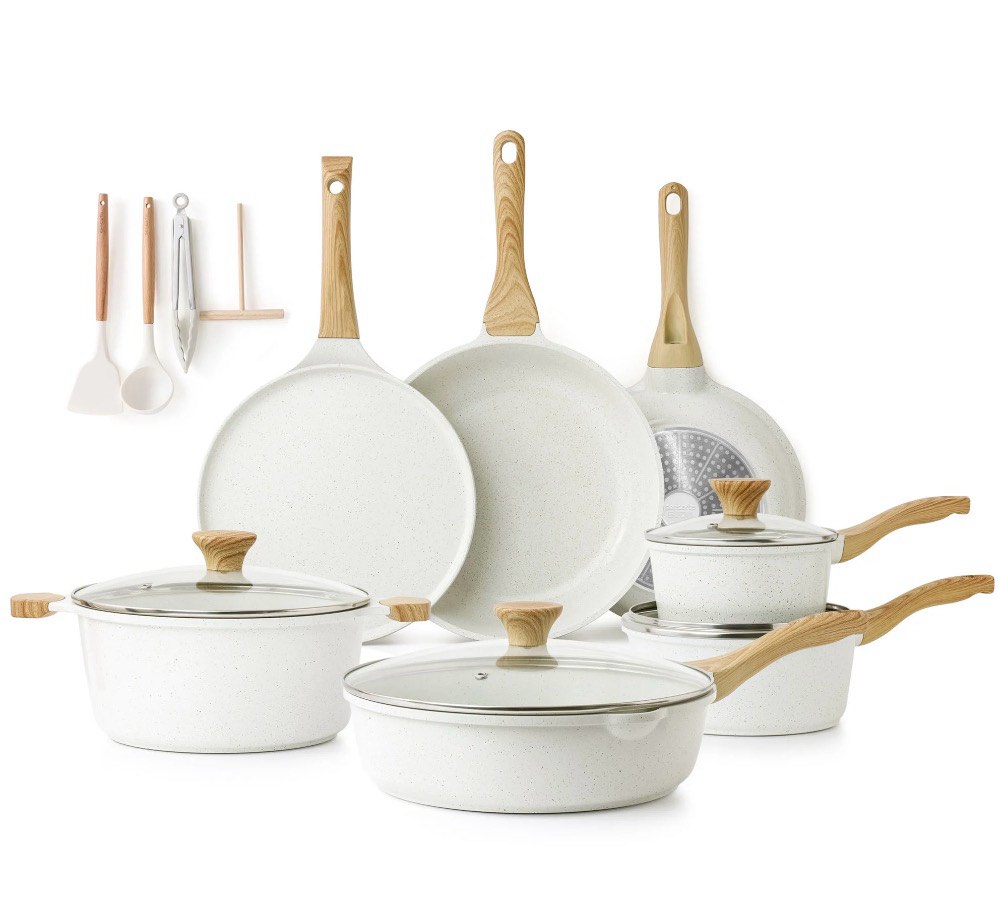 sensarte ceramic nonstick pots and pans set 23pcs healthy non stick cookware set with pots protectors induction kitchen pan sets white