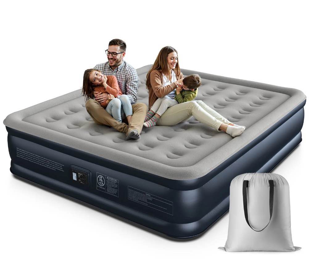 idoo 18" california king size air mattress, inflatable airbed with built-in pump