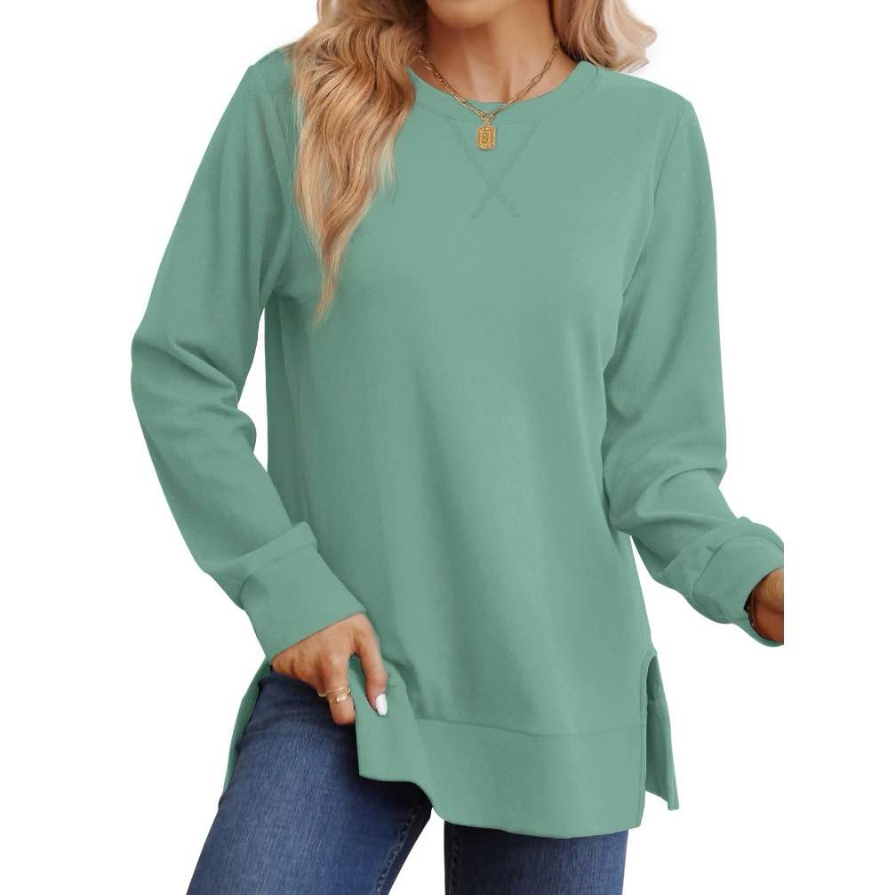 moshu crewneck sweatshirts for women side split long sleeve shirts fashion fall womens tops size l