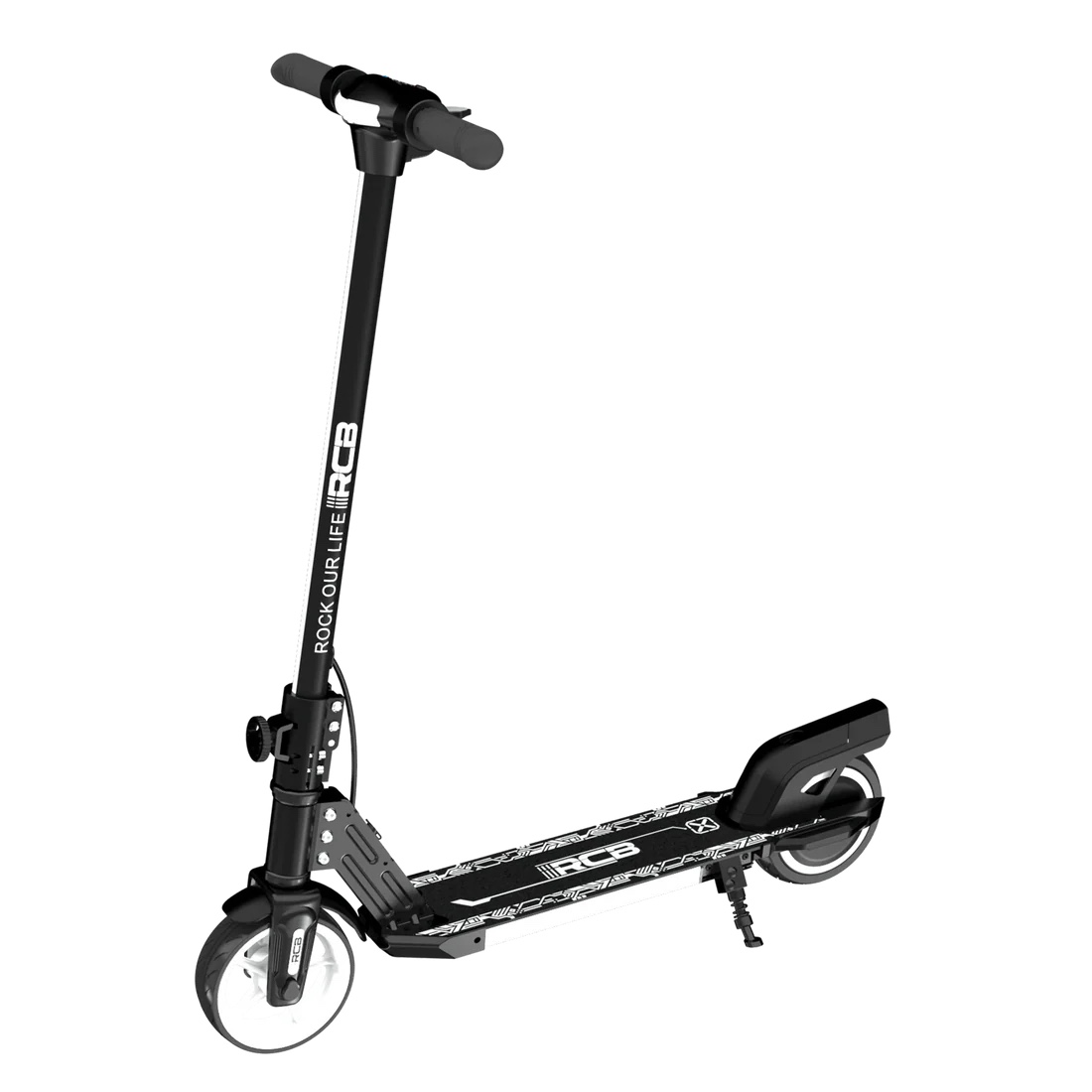rcb electric scooter for kids,max speed 9.3 mph,6.5 miles range,rainbow led lights&display,foldable&portable