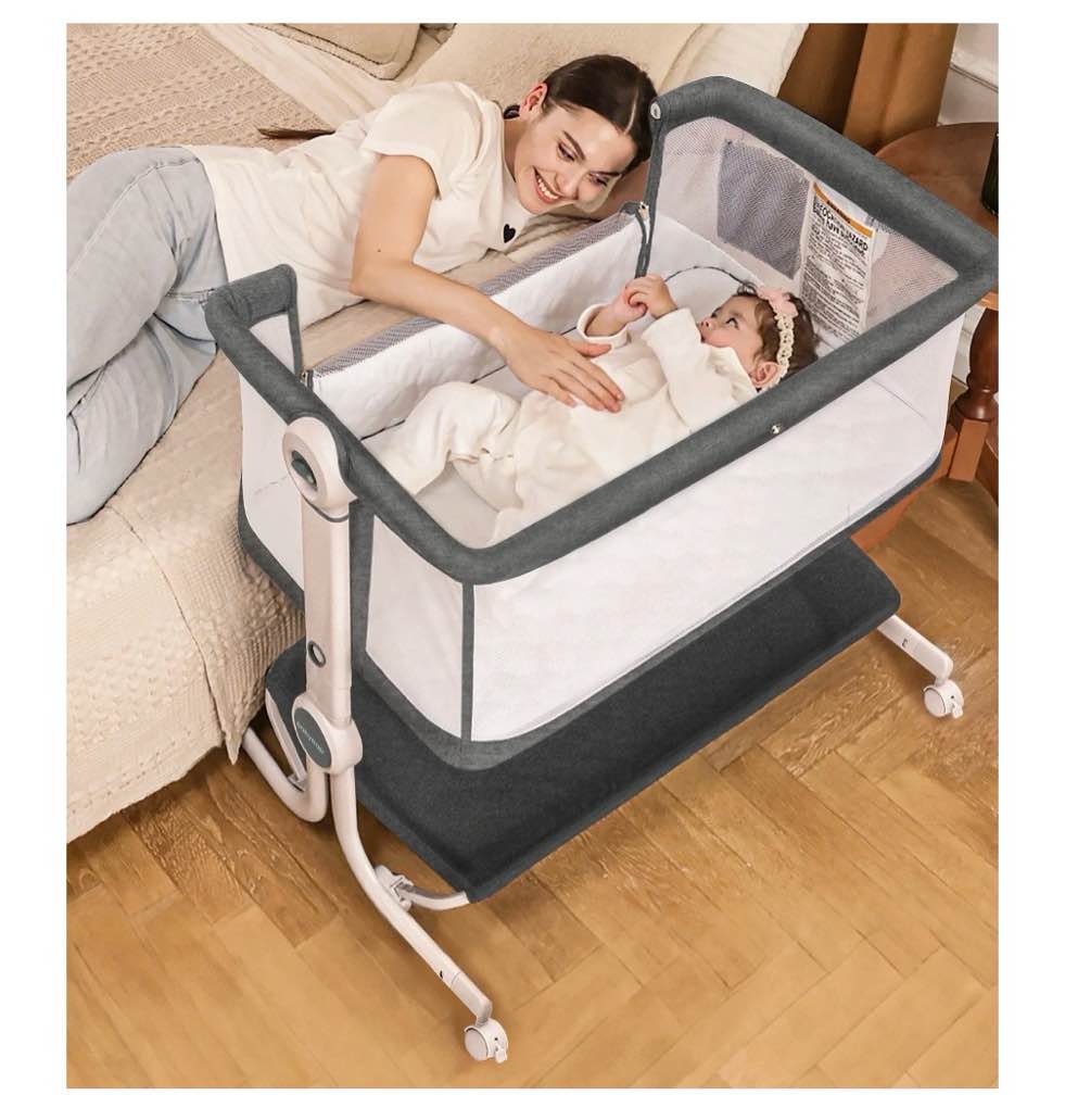 babyeap 3 in 1 baby bassinet,baby basinet bedside sleeper,standalone baby crib,6 height adjustable portable crib for newborn,light gray