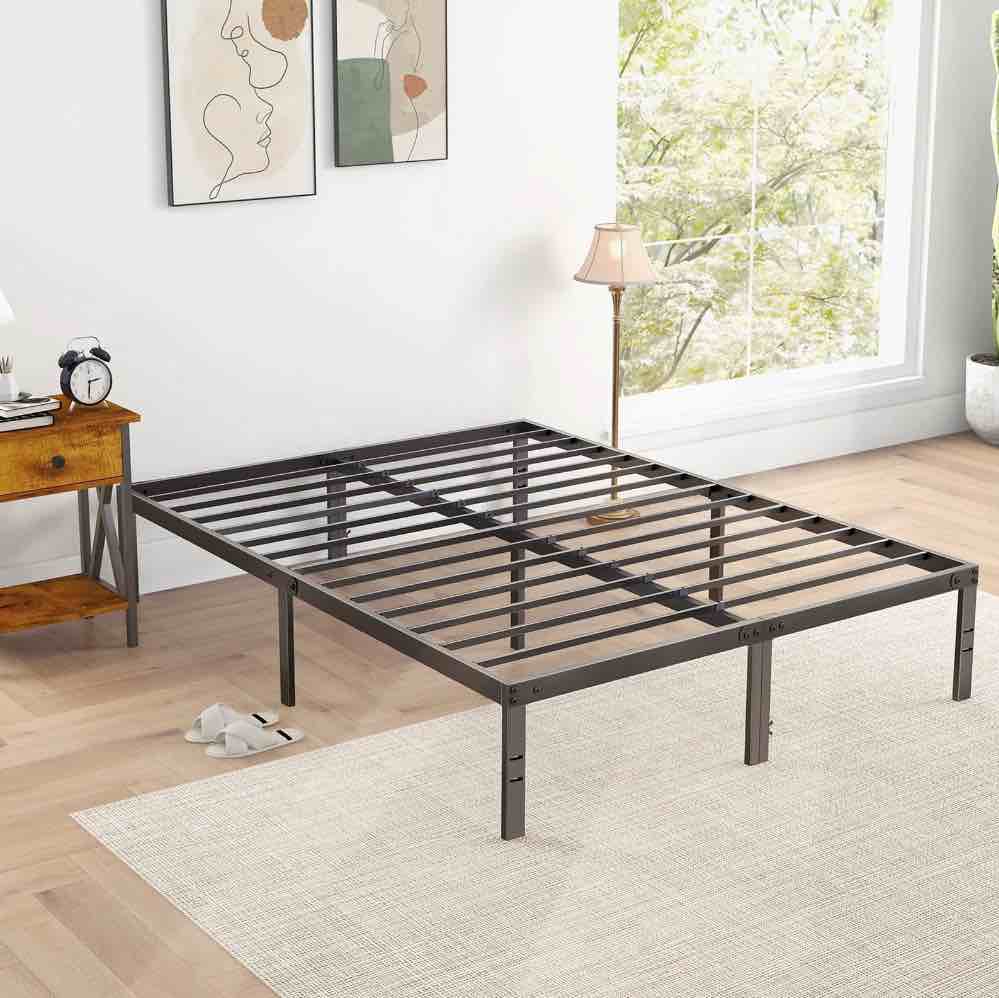 edx bed frame - full size heavy duty platform bed with underbed storage, 14-inch high steel slat support, non-slip design, no box spring required