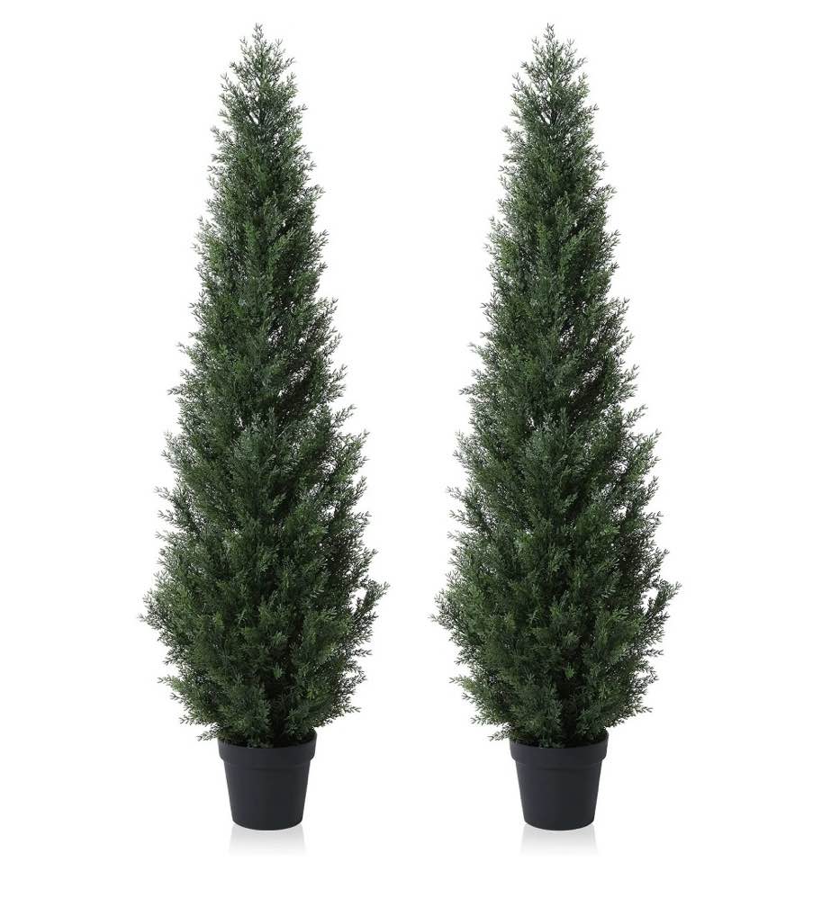 artificial cedar tree 5 ft artificial cedar topiary trees for outdoors potted fake cypress trees faux evergreen plants for home porch decor set of 2