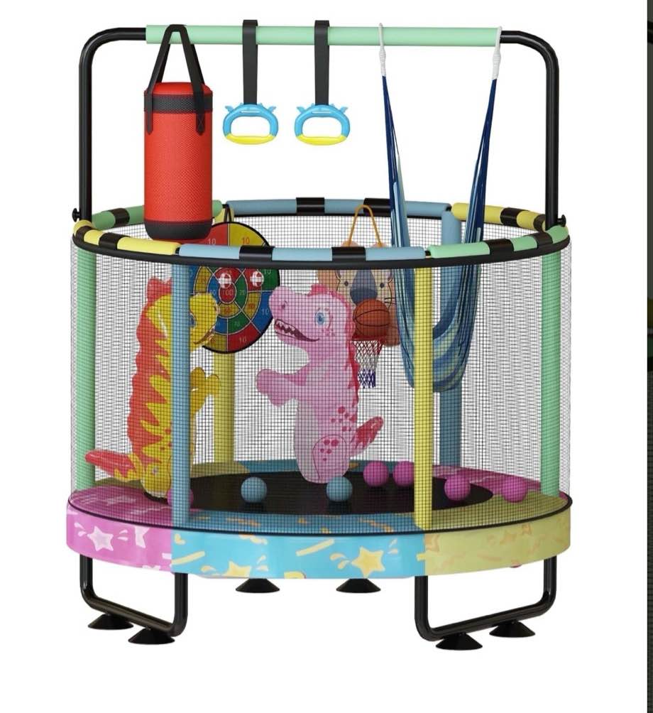 baxluxe 55" 7-in-1 upgraded kids trampoline, reinforced safe design with adjustable height & net, 500lbs capacity indoor and outdoor mini trampoline for boys & girls ages 3-8, star