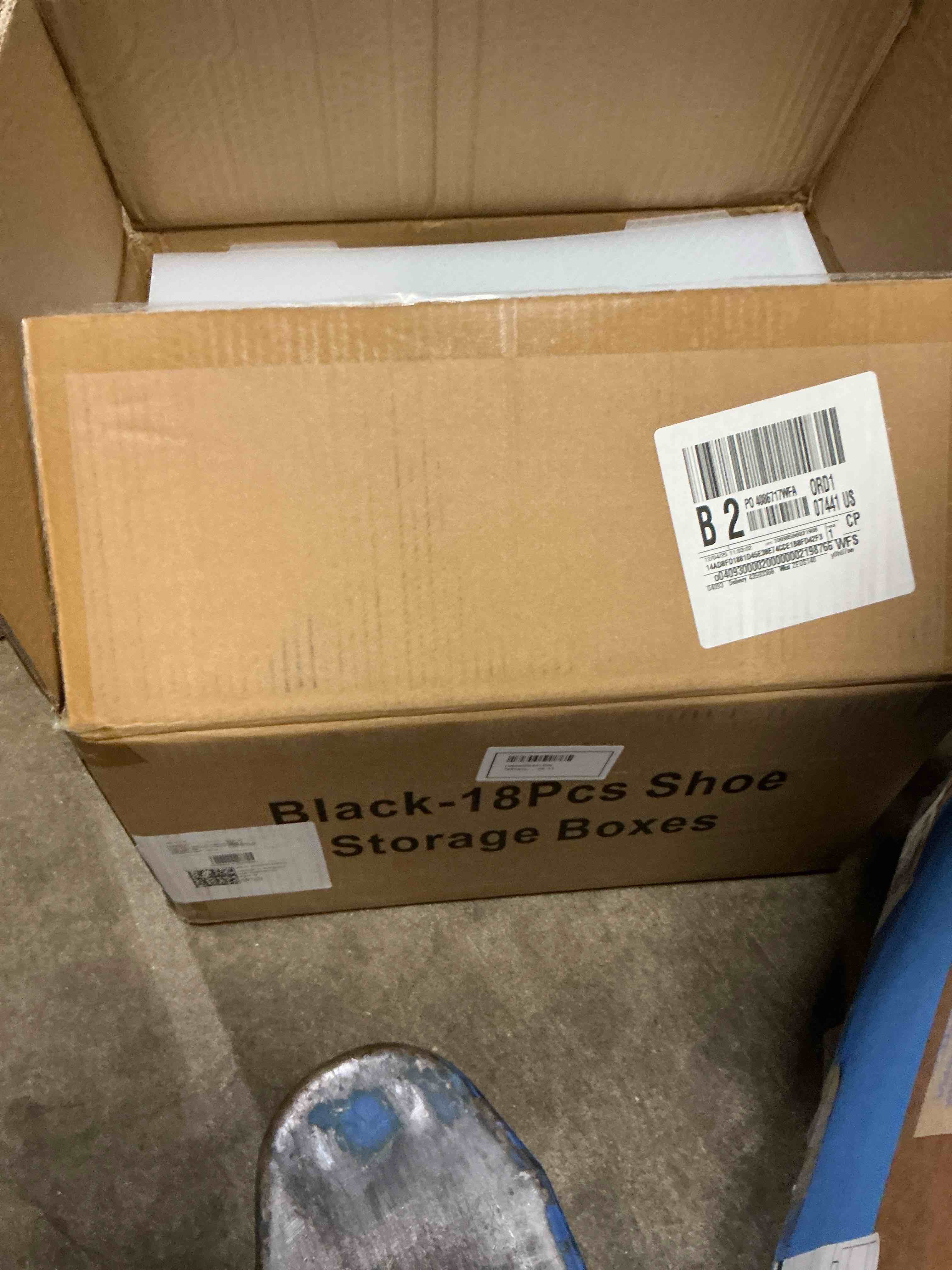 Condition photo showing Good Condition for JakMean Clear Shoe Storage Boxes, 18 Pack Stackable Shoe Storage Organizers, Sneaker Storage Bins for Entryway,Closet,Fit Size 11