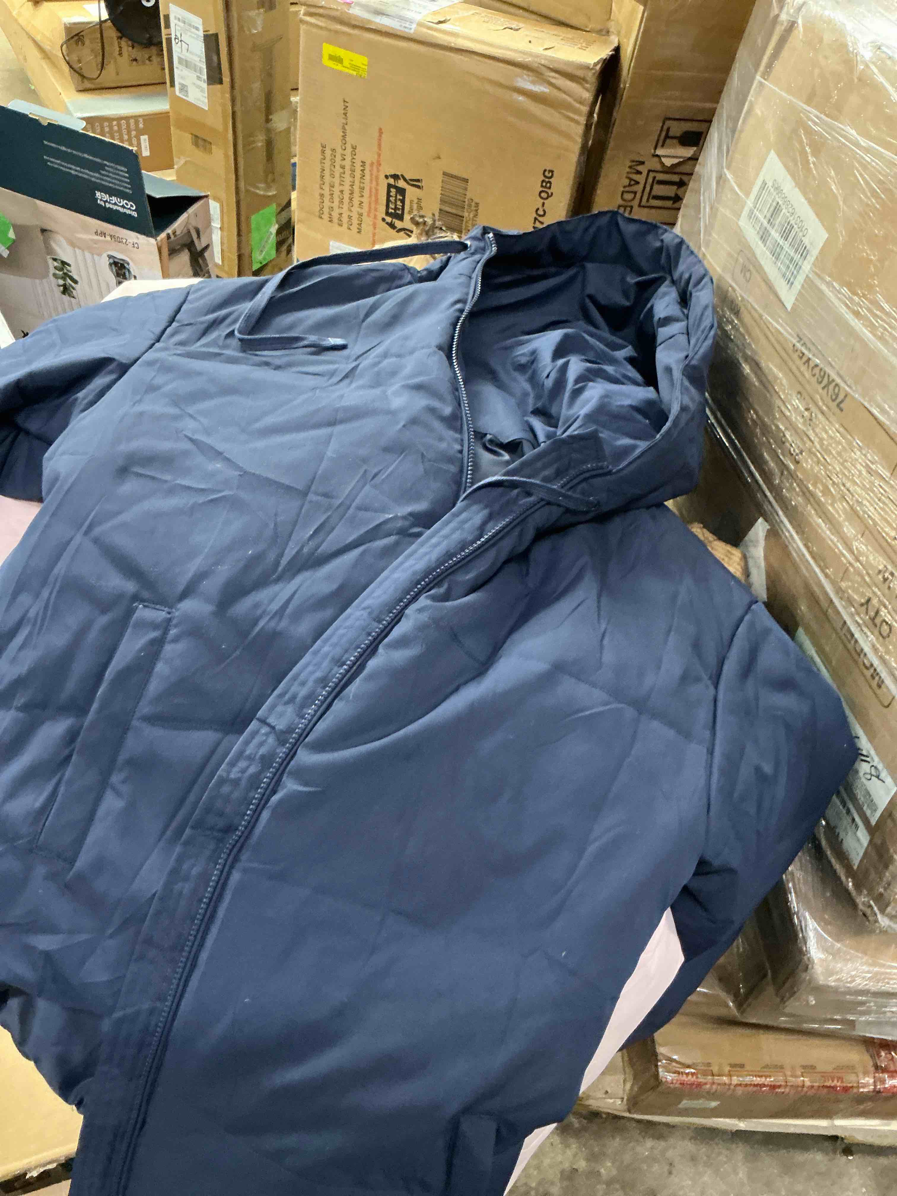 Condition photo showing Good Condition for SHEWIN Women s Hooded Puffer Jacket Winter Warm Full Zip Up Oversized Short Quilted Coat with Pockets Petite